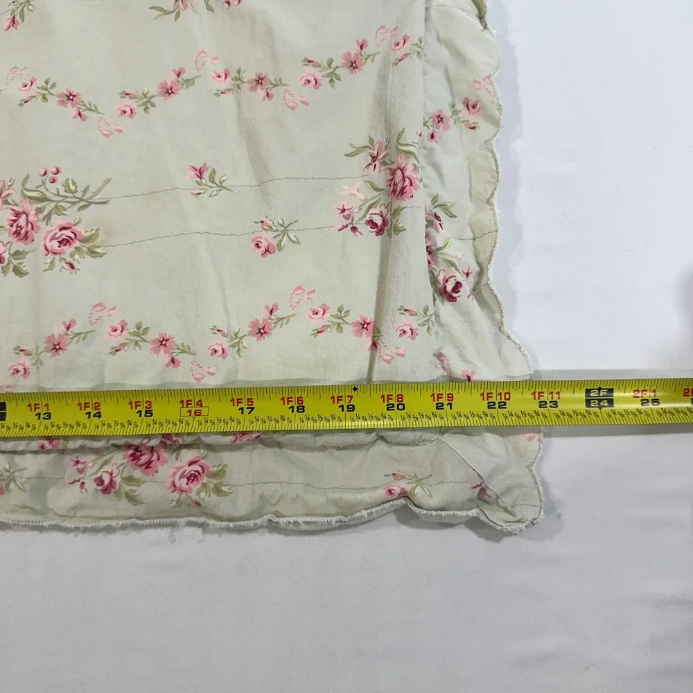 Simply Shabby Chic Rose Floral Quilted Cotton Pillow Sham Scalloped Sage 23x28